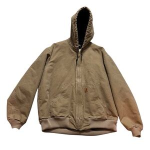 Carhartt Mens Brown Quilt Lined Duck Canvas Hooded Jacket- Size XL- J130 FRB